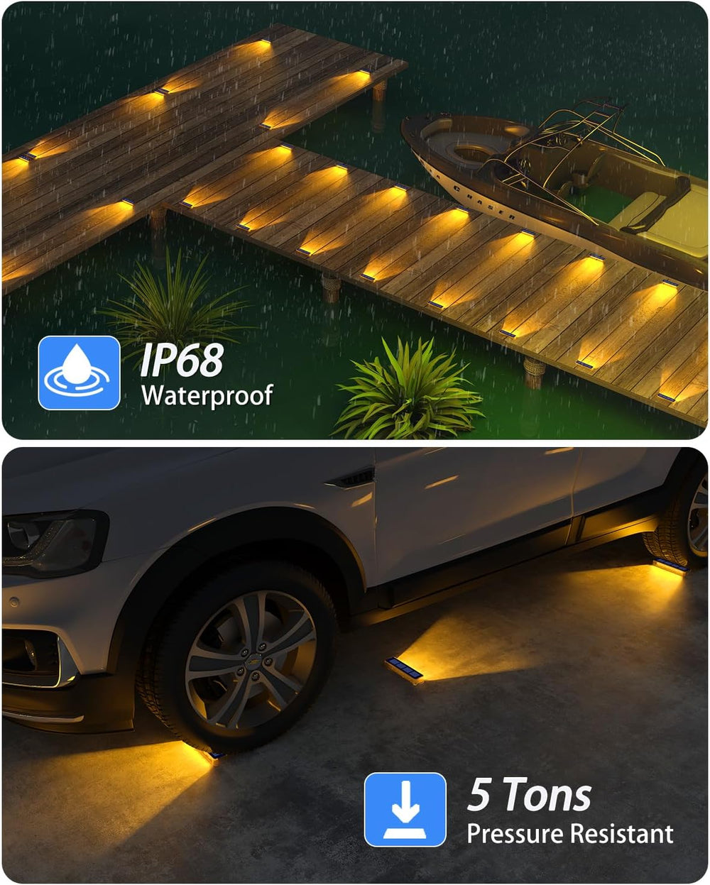 DetarZinLED Solar Step Lights Outdoor IP68 Waterproof 4 Pack Warm White