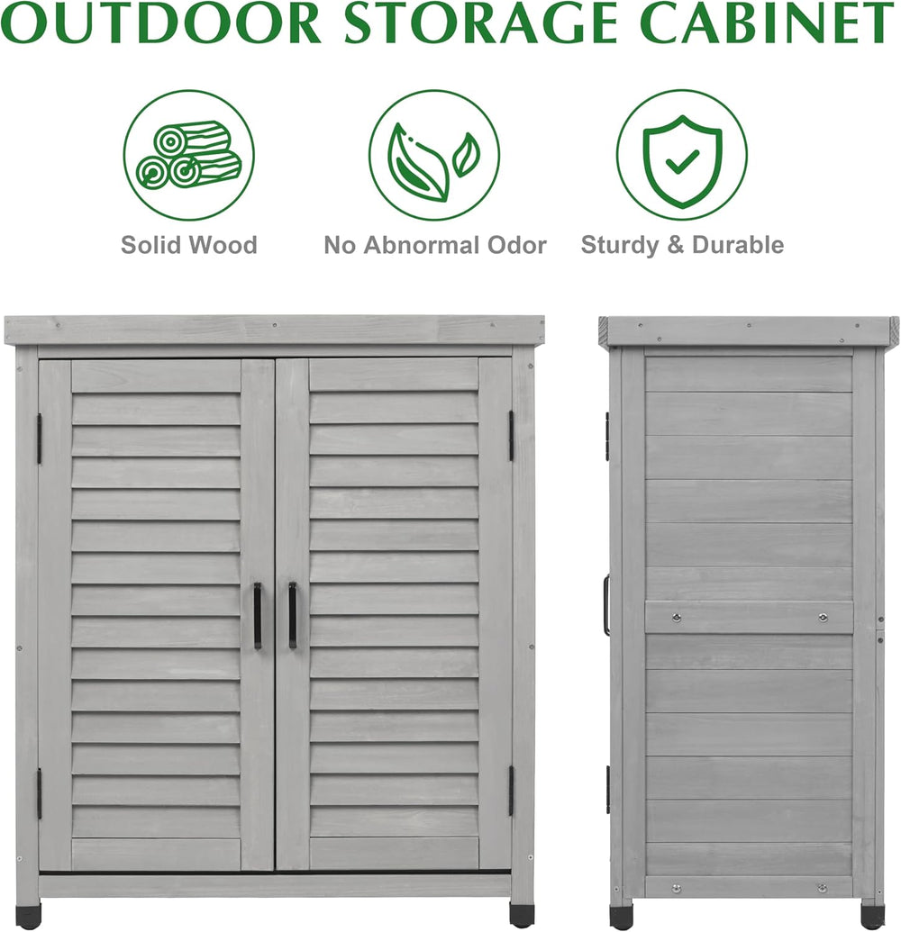 Outdoor Storage Cabinet & Potting Bench Table with Metal Top, Wooden Pati...