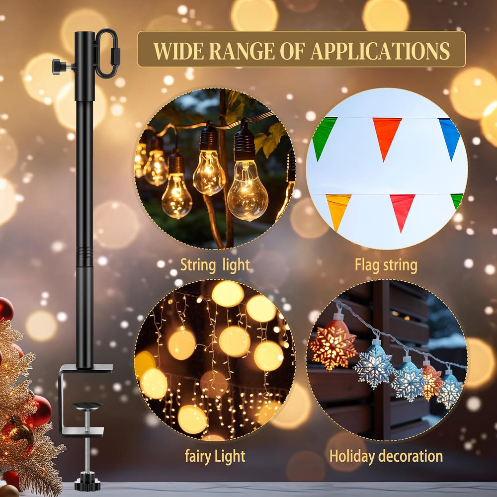2 Pack Deck String Light Poles with Adjustable 3" Clamp, Outdoor Light P...