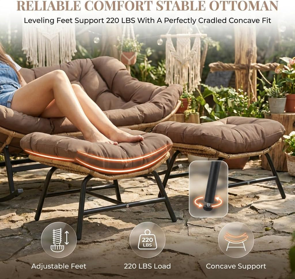 RADIATA Double Papasan Rocking Chair with Ottomans, Oversized Egg Chairs