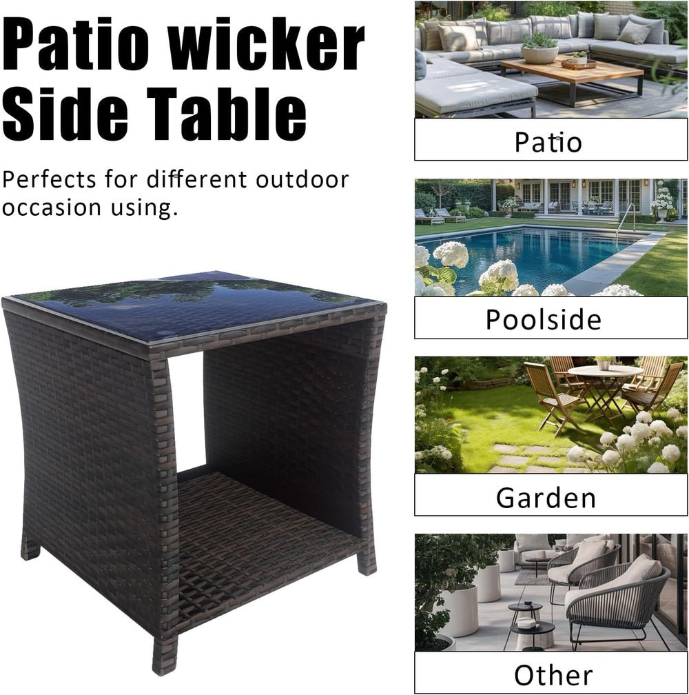 Rattan Side Table,Outdoor Patio Wicker Table,Modern Patio End Side Table with...