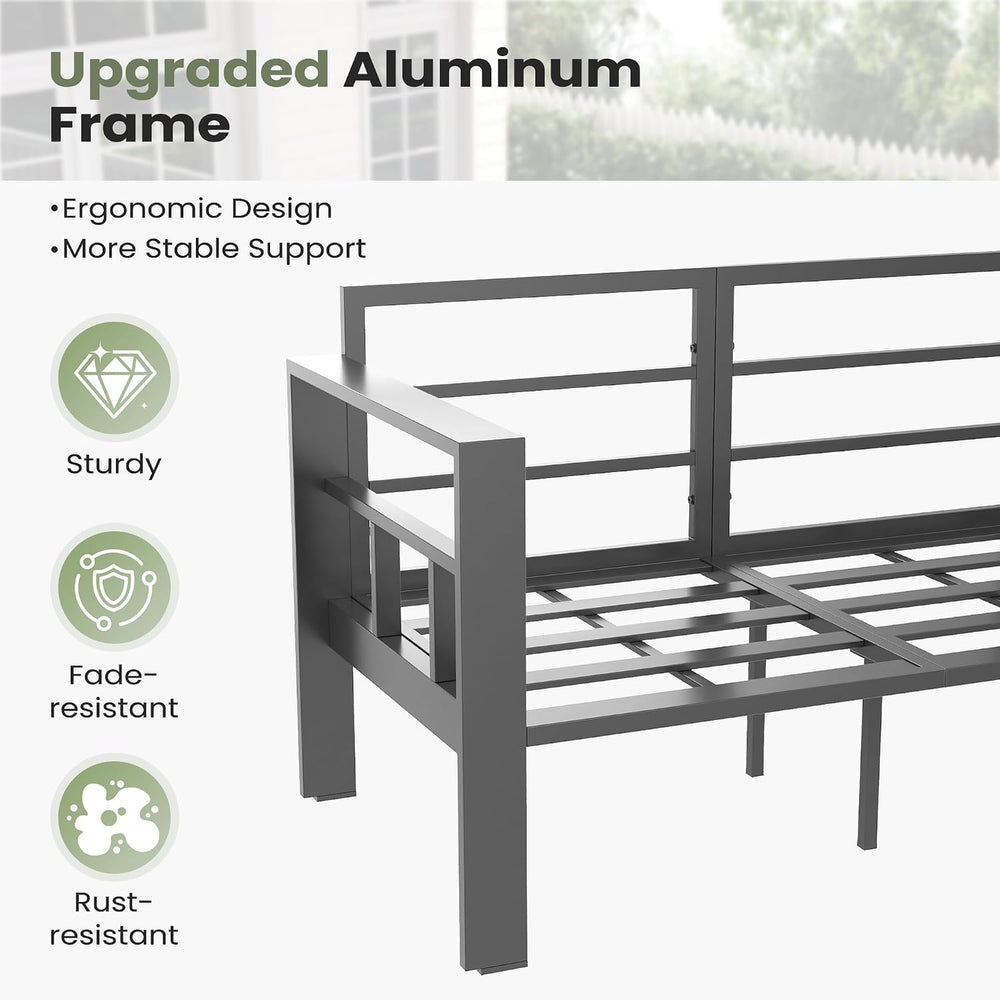 5 Piece Aluminum Patio Furniture Set with Fire Pit Table and Thick Cushions