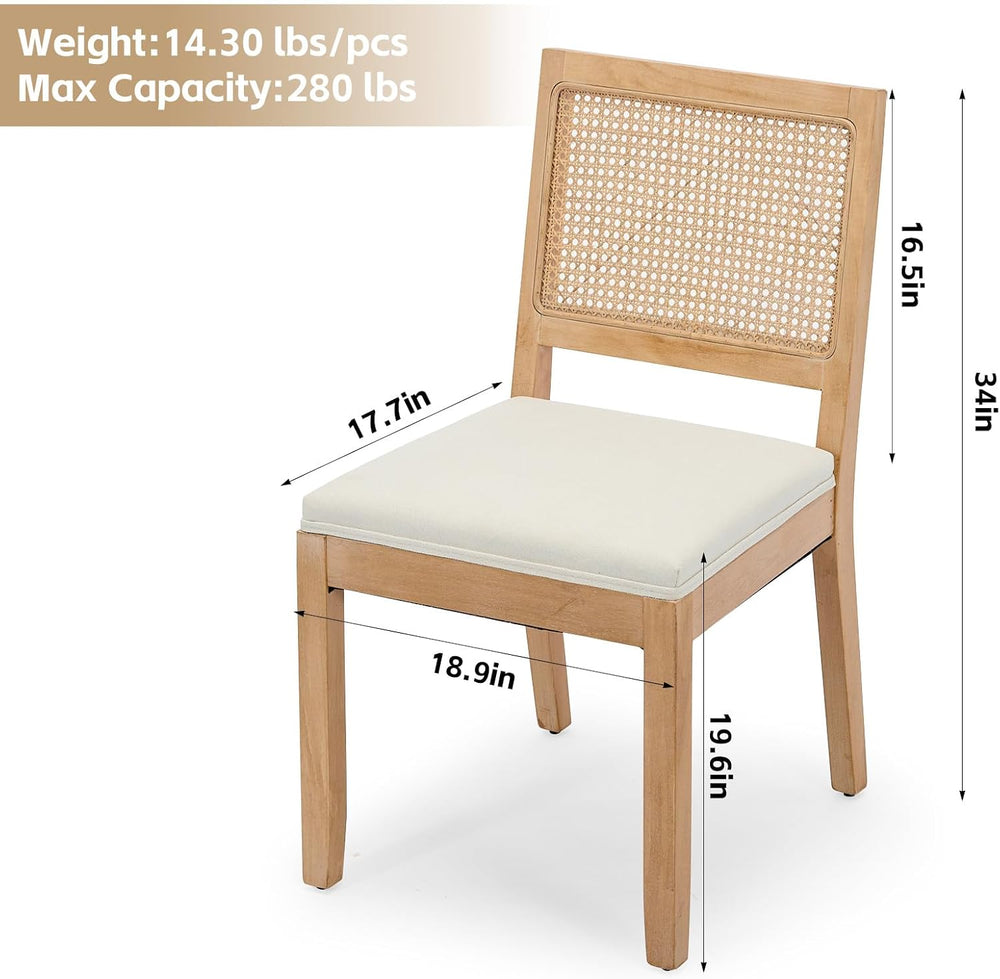 French Country Dining Chairs, Beige Color Rattan, Set of 4