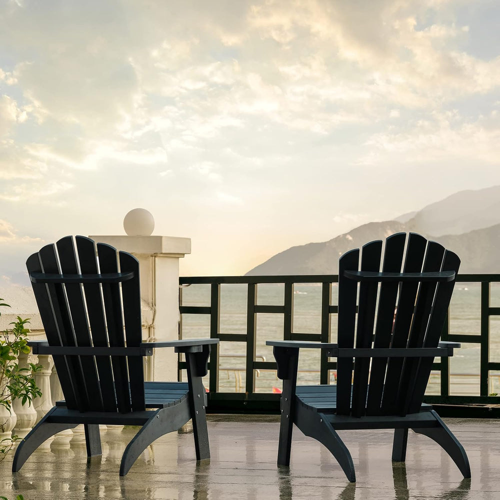 Psilvam Adirondack Chairs Set of 2 with Cup Holder,Oversized, Black