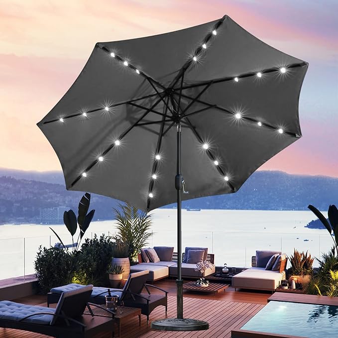 Sunnyglade 9' Solar LED Lighted Umbrella with 8 Ribs Adjustment and Crank...