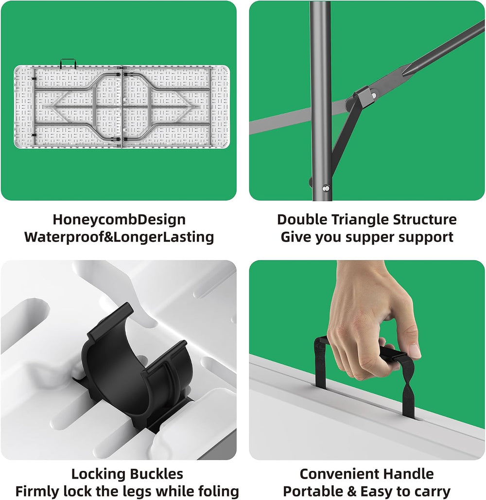 Allpop 6Ft Folding Table for Indoor Outdoor, Fold-in-Half Portable Plastic Di...