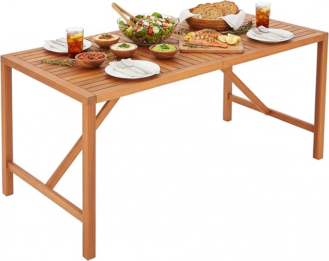 Tangkula 55" Acacia Wood Outdoor Dining Table for 4-6 Person, Rectangula...