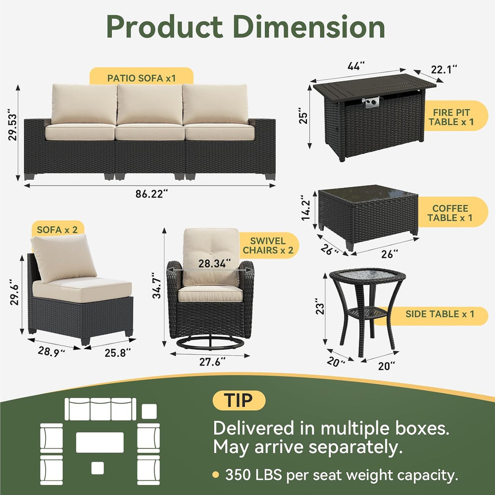 Aoxun 10-Piece Widen Armrests Patio Furniture Set with 44" Fire Pit Table