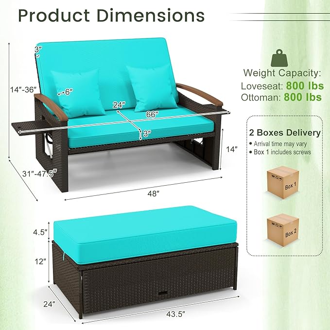 Tangkula Patio Rattan Daybed with 4-Level Adjustable Backrest, Outdoor Wicker...