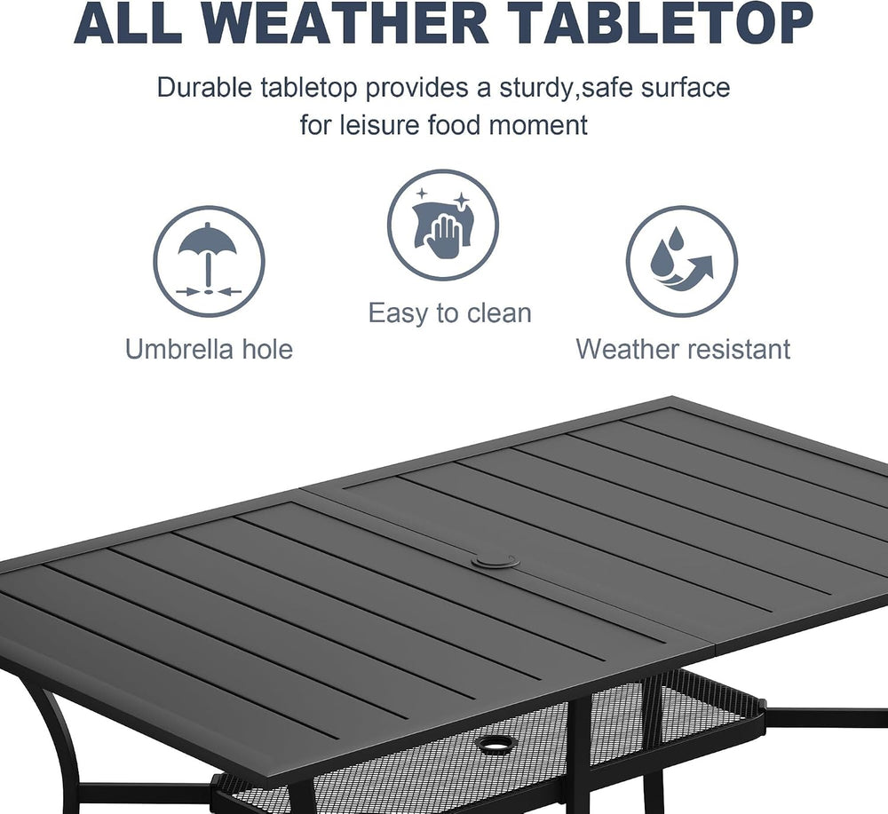 7PCS Outdoor Dining Set, 59.2" Rectangle Table, 6 Swivel Chairs, Brown