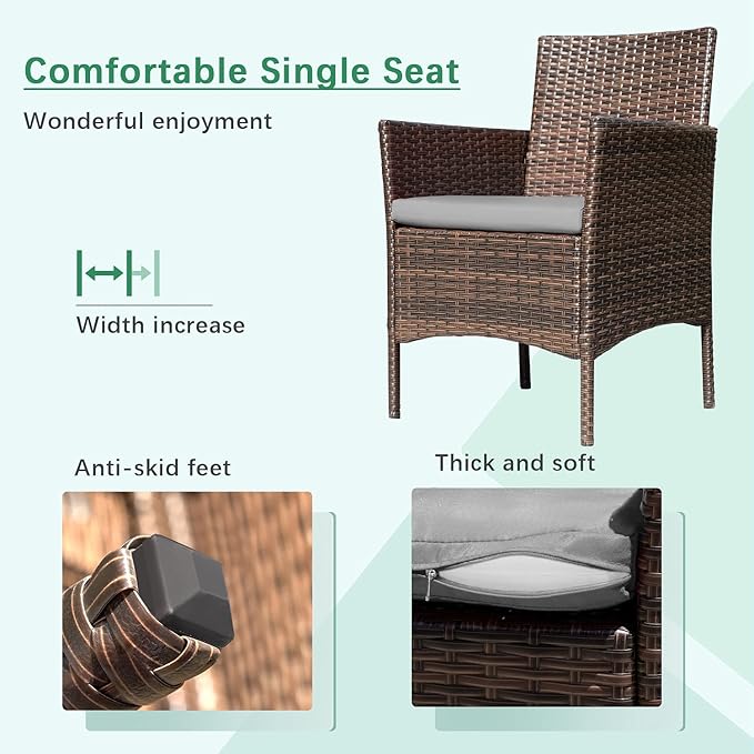 Greesum Patio Furniture 4 Pieces Conversation Sets Outdoor Wicker Rattan Chai...
