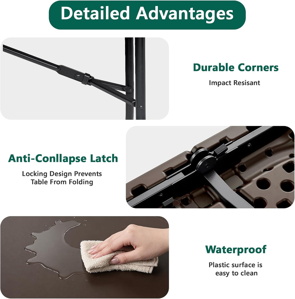 Folding Table 2 Pack, 6FT Heavy Duty Plastic Table with Handle, Foldable&...