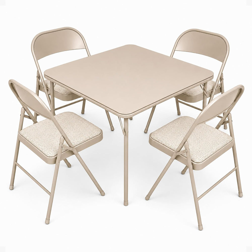 Sudden Comfort 5 Piece 34 x 34 Inch Square Folding Dining Card Table, Tan