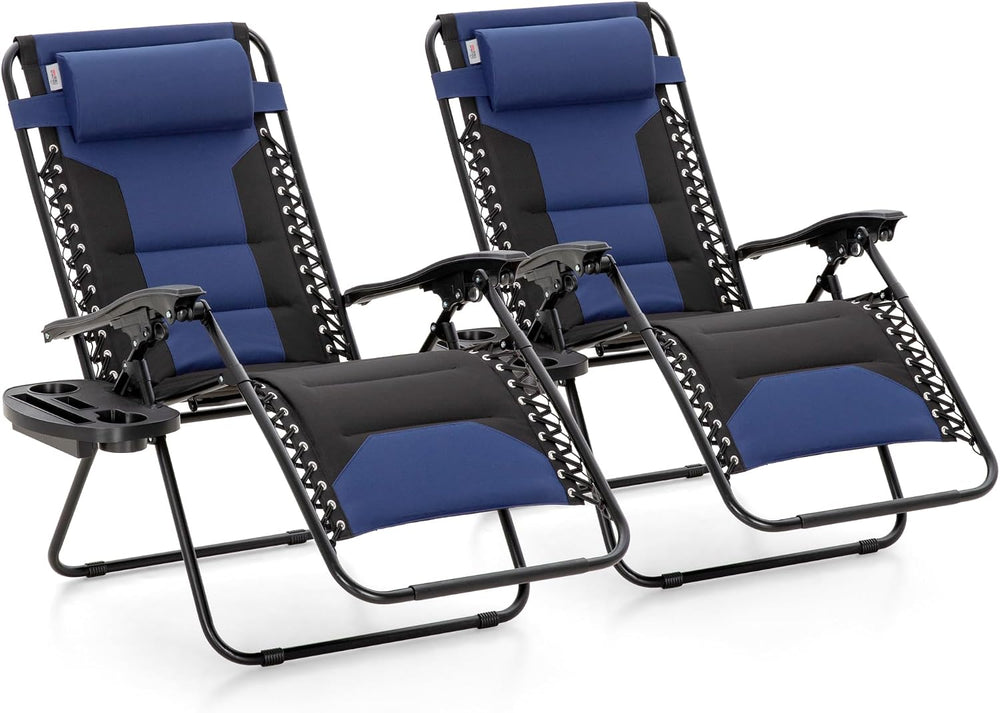 MAISON ARTS Foldable Zero Gravity Chair Set of 2, Cup Holder, 28" Seat B...