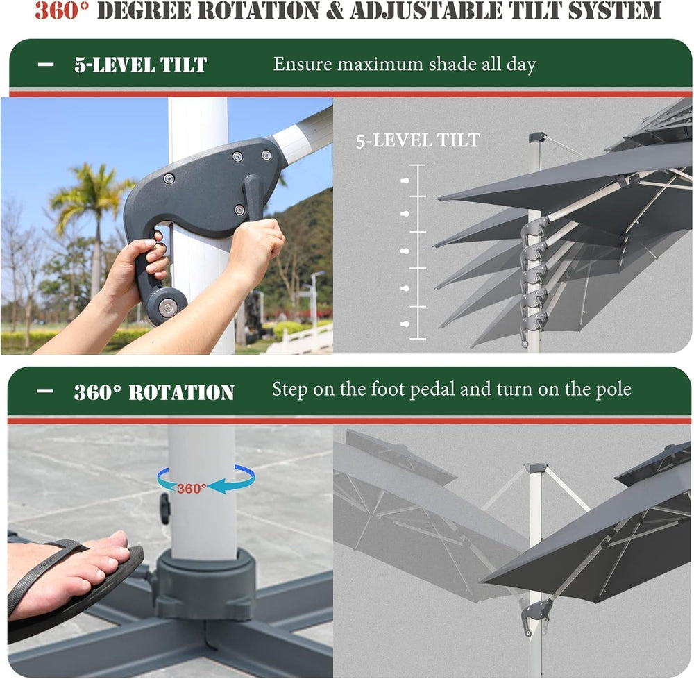 Cantilever Patio Umbrella with Cross Base and Cover Included - 360° Rotation ...