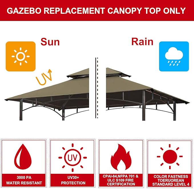 Eurmax USA High Performance Grill Gazebo Canopy Replacement Cover 5x8 BBQ She...