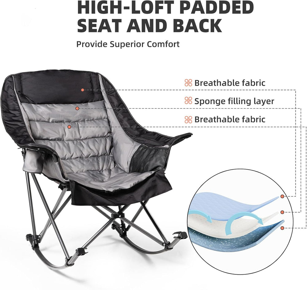 Oversized Rocking Camping Chair for Adults - 400lbs Capacity Padded Camp Chai...