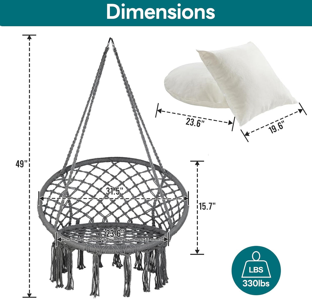 JoyView Macrame Hammock Chair, Hanging Chair with 2 Cushions, Hardware Kit
