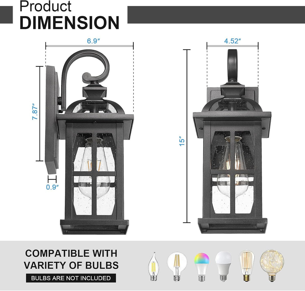 Darkaway Outdoor Wall Lights, Exterior Light Fixture with Seeded Glass, Alumi...