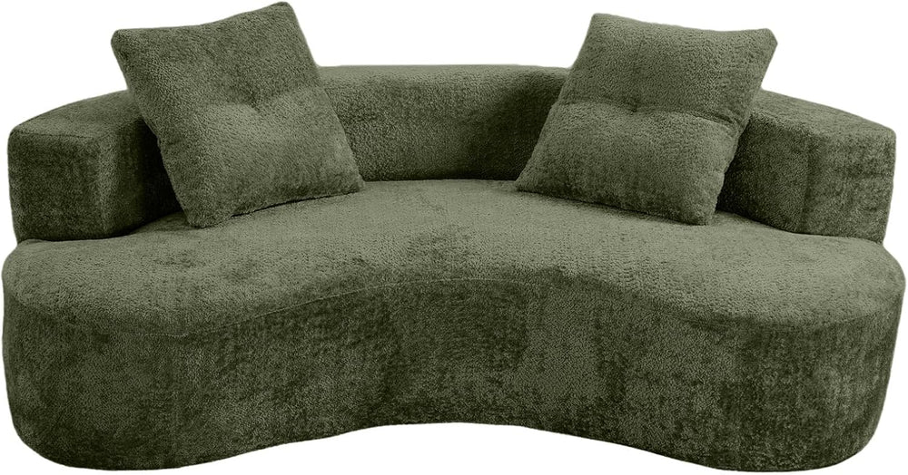 80" Boucle Curved Modular Boneless Sofa with 2 Pillows, Green