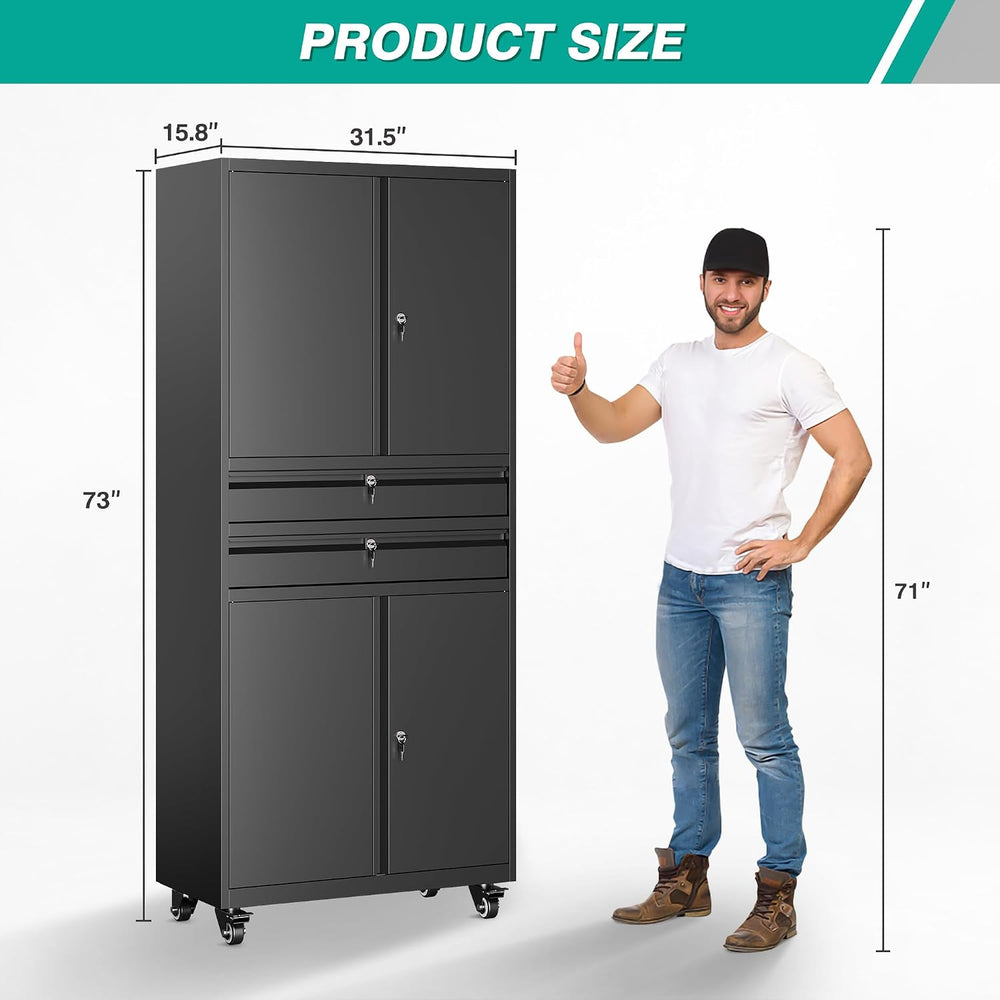 Metal Storage Cabinet with Wheels and Drawers,Rolling Garage Storage Cabinet ...