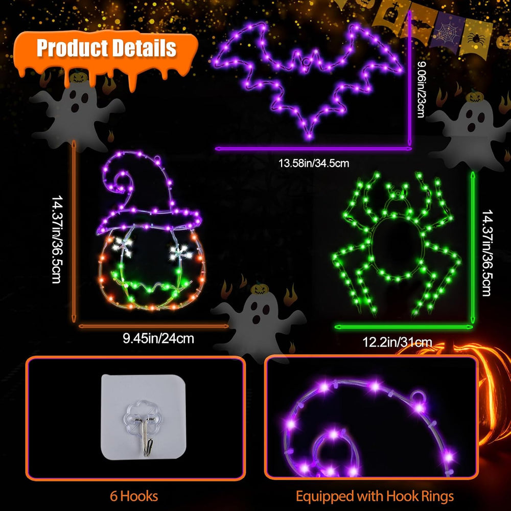 Halloween Window Lights, 3 Pack LED Waterproof Timer Indoor Decor