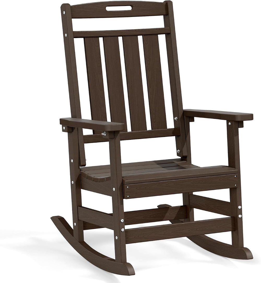 Plawdlik Oversized Outdoor Rocking Chair, All-Weather Patio Rocker, Coffee