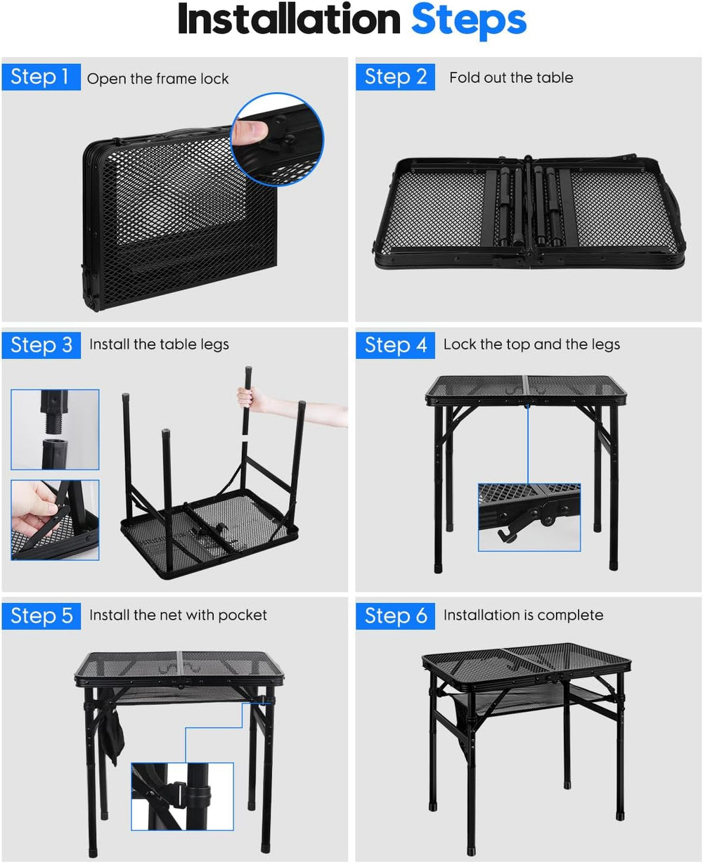 MSDADA Folding Grill Table, Height Adjustable Aluminum Table with Mesh Deskto...