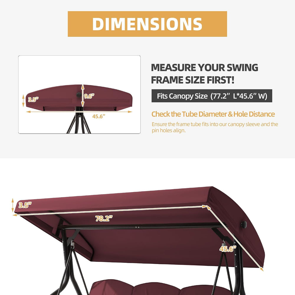 Outdoor Patio Porch Swing Canopy Replacement Cover, 3 Seat Swing Cover UV-Res...