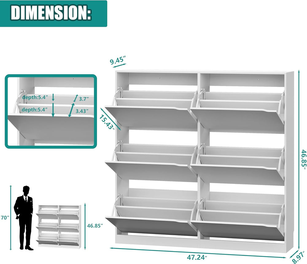 Shoe Storage Cabinet for Entryway with 6 Flip Drawers, Sturdy Wood Hidden Sho...