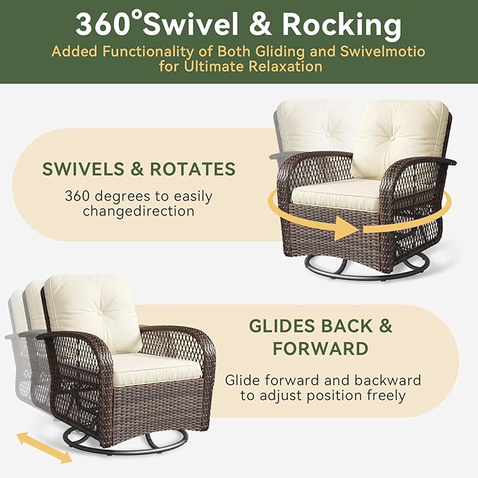 Aoxun 3 Pieces Patio Furniture Set, Patio Swivel Rocker Chairs Set of 2, Wick...