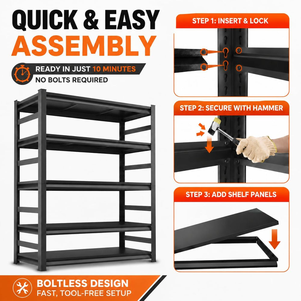 Garage Shelving Adjustable Metal Storage Shelves with Anti‑Tip Safety Kit