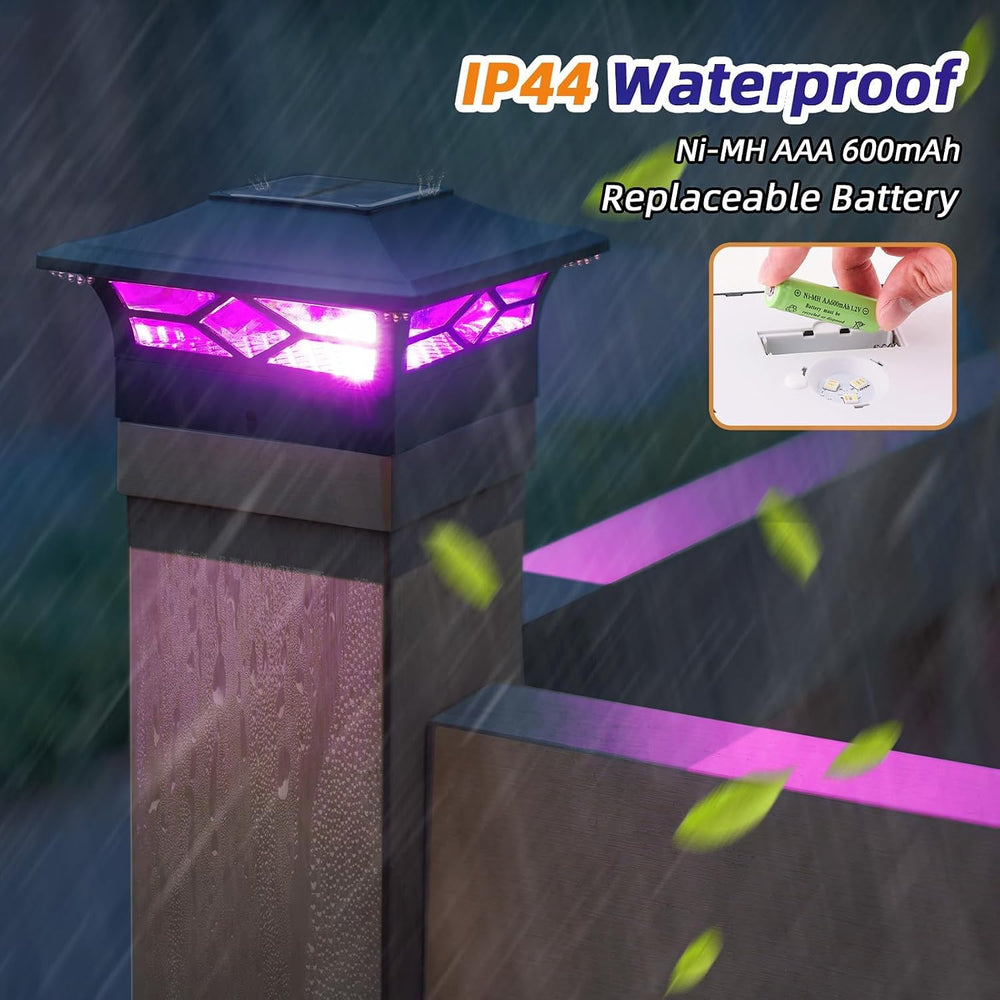 APONUO 6 Pack Solar Post Cap Lights Color Changing for 4x4/5x5/6x6 Posts