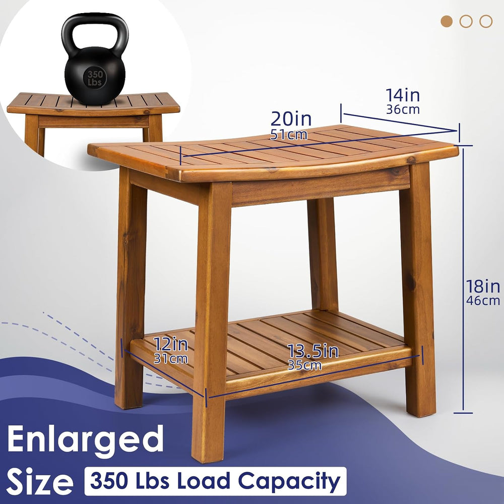 Upolana 20" Teak Shower Bench with Storage Shelf, Indoor & Outdoor Use