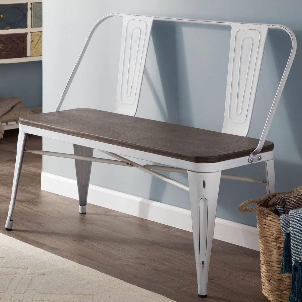 YOLENY Dining Bench, Farmhouse Metal Entryway Chair with Back, Industrial Mid...