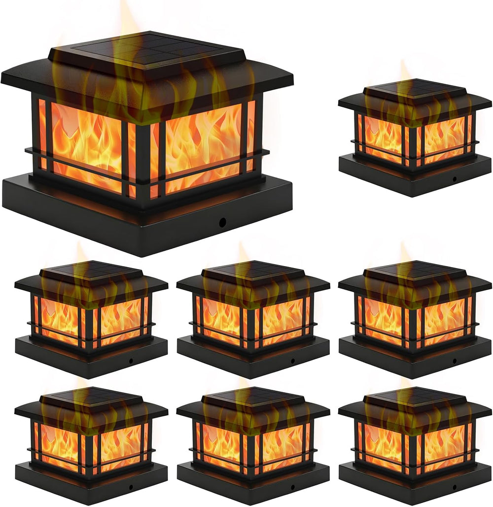 4x4 Post Solar Lights, 8 Pack Solar Post Cap Lights with Flame
