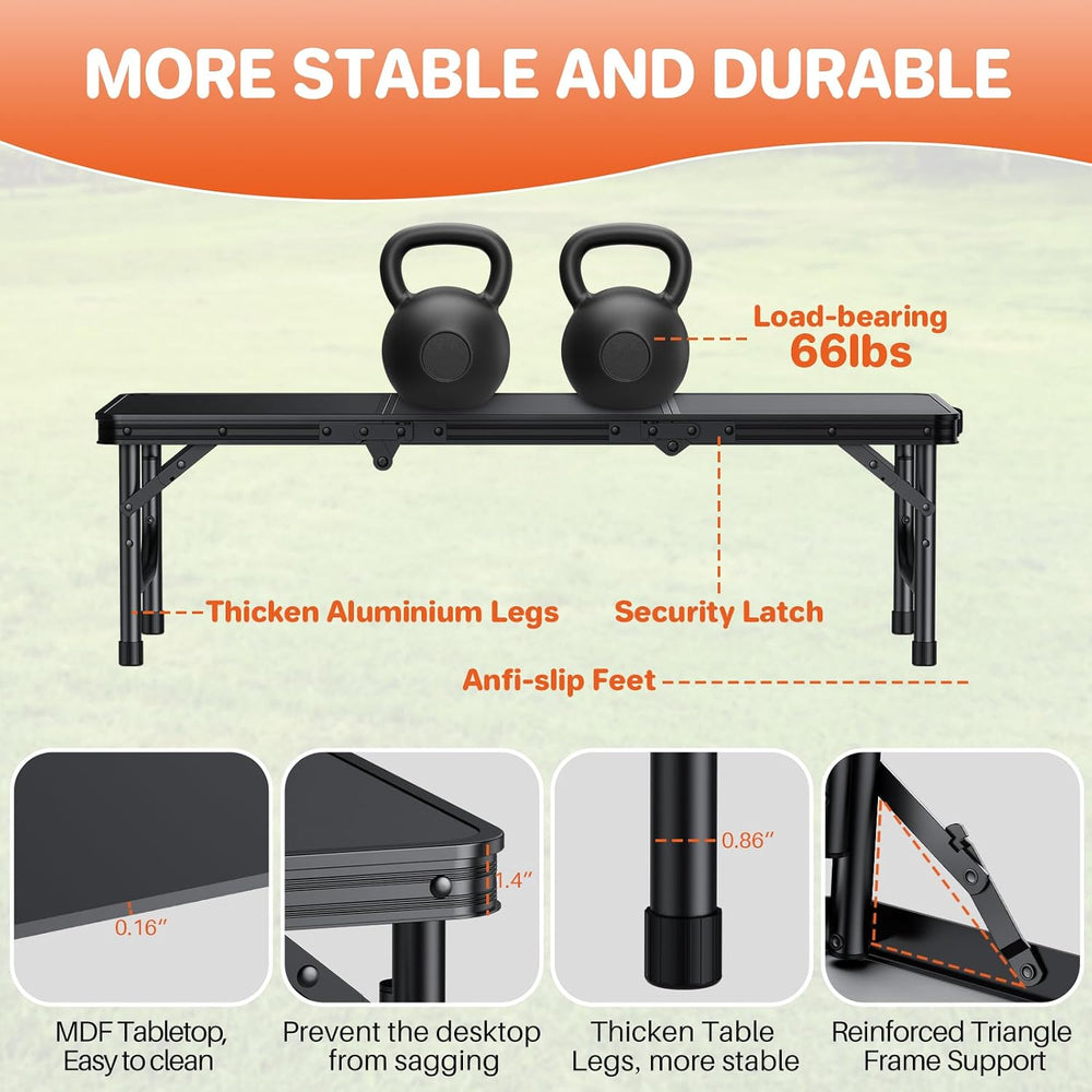 FUNYKICH 3ft Low Folding Camping Table with Carry Bag, 34.2'' Lx15.7&...