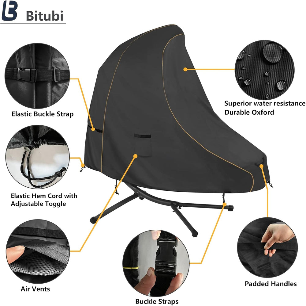 Bitubi 73 Inch Patio Hanging Chaise Lounge Cover - Classic Black 600D Tough C...