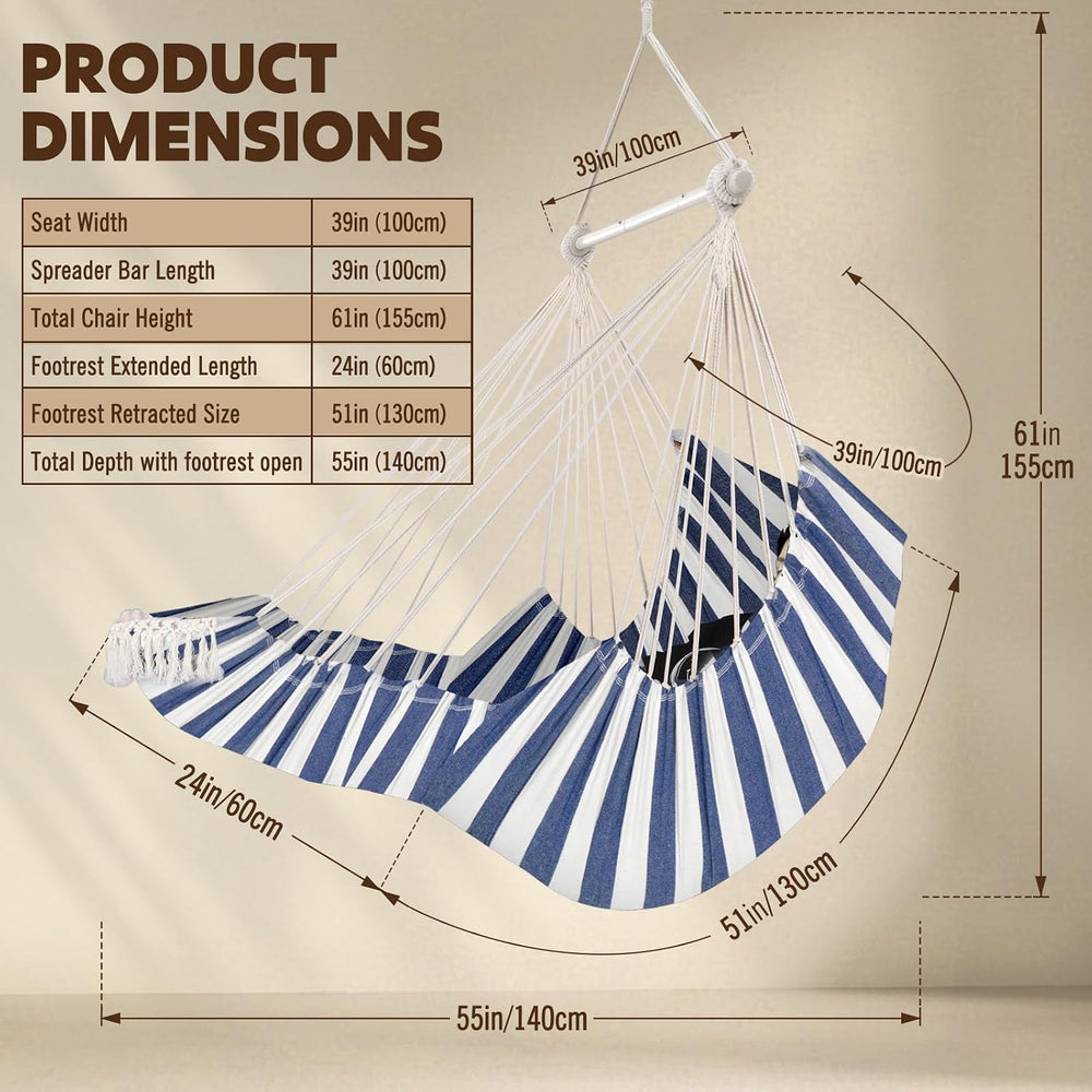 Chihee Hammock Chair Foot Rest 2 Cushions Max 500 lb Metal Spreader Bar