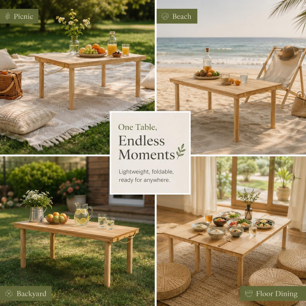 44 x 22 Inch Foldable Solid Wood Boho Low Picnic Table