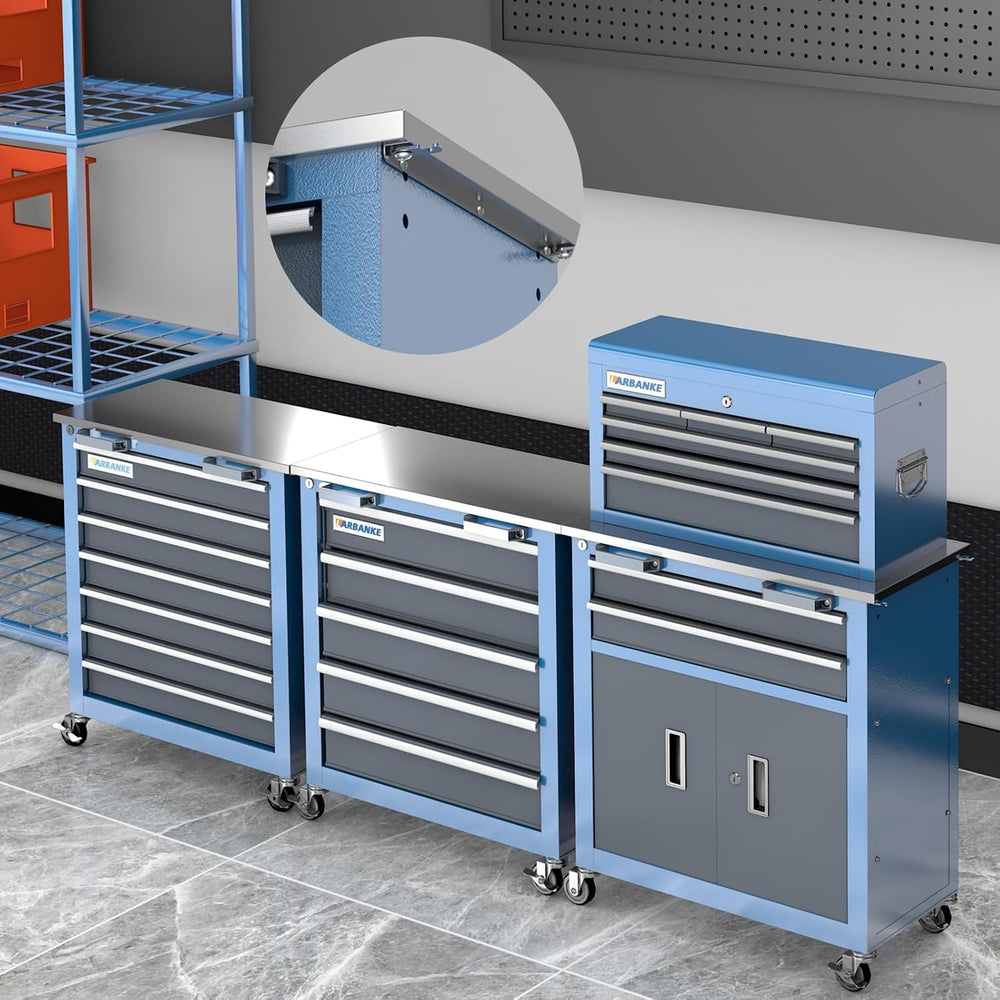 LARBANKE 20 Drawer Rolling Tool Chest Combo,with Wheels & Foot Pads, Blue
