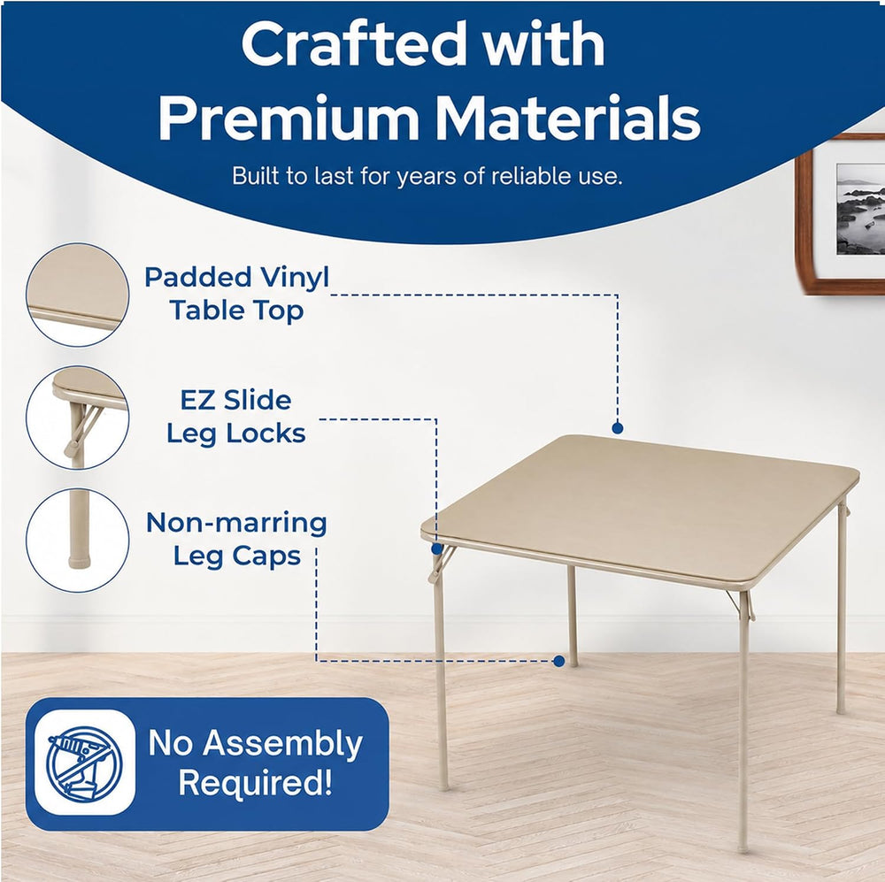 Sudden Comfort 5 Piece 34 x 34 Inch Square Folding Dining Card Table, Tan