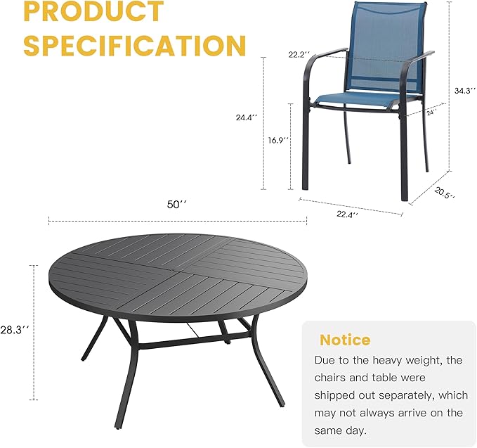 VICLLAX Patio Table and Chair Set of 6, All Weather Metal Round Outdoor Dinin...