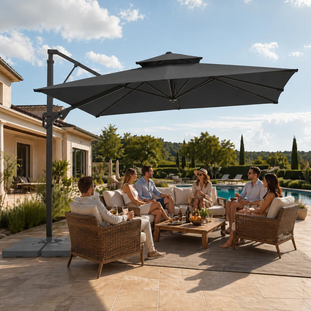 JEAREY 9x9 ft 2-Tier Cantilever Patio Umbrella, Outdoor Offset Umbrella
