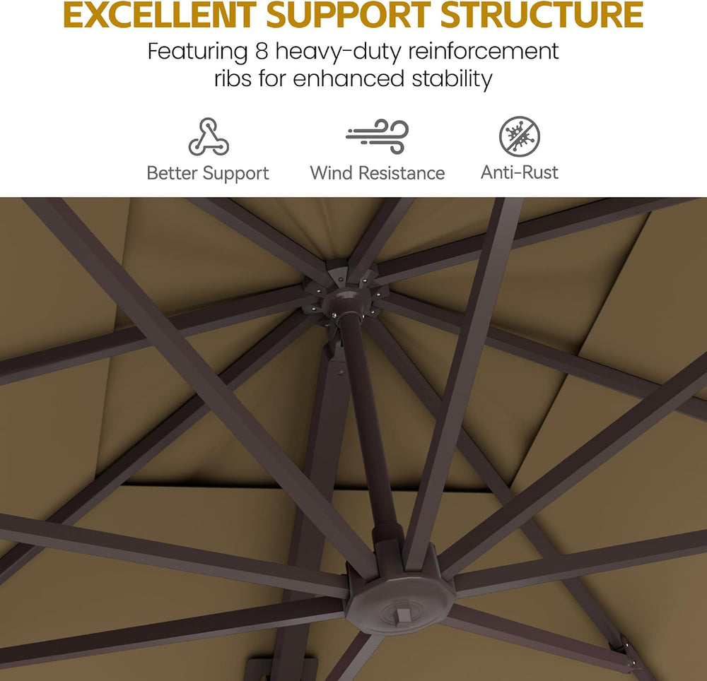 10x10' Patio Cantilever Umbrella for Outdoor, Tan