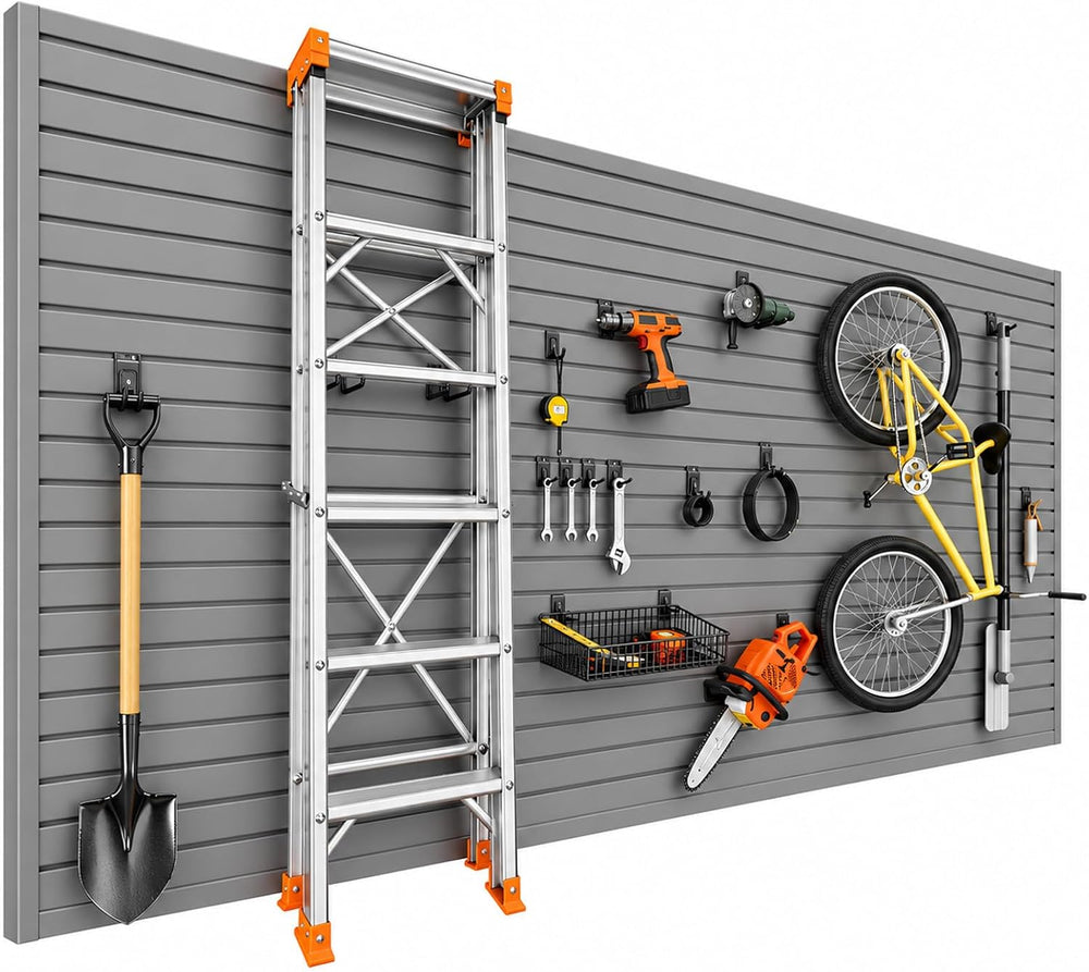 Slatwall Panels Garage Wall Organizer, 4 x 8 ft PVC Slat Wall Panels, Grey