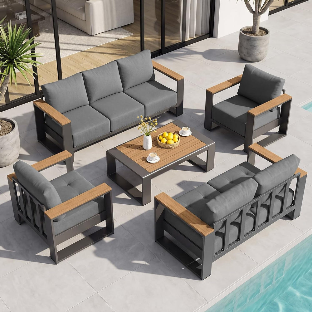 Oversized Aluminum Patio Furniture Set, 5 Pieces Luxury Outdoor Furniture Set...
