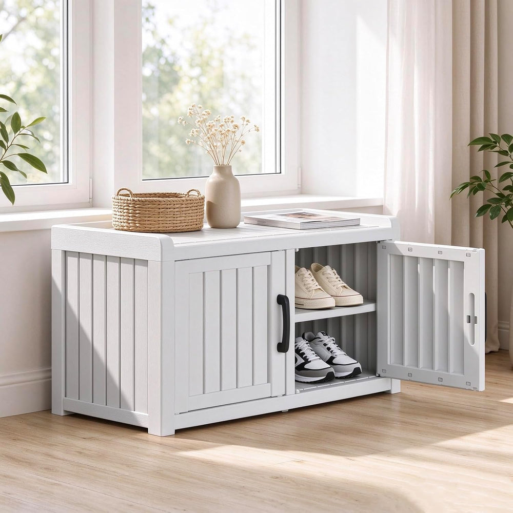 Outdoor Shoe Storage,Shoe Cabinet, Waterproof UV-Resistant Resin Shoe Bench, ...