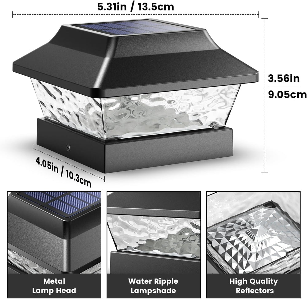 SIEDiNLAR 4x4 Solar Post Cap Lights Metal 2 Modes, 6 Pack Black Warm/White