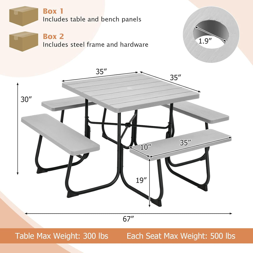 GIANTEX Picnic Table Bench Set for Up to 8 Persons, Square Outdoor Table and ...